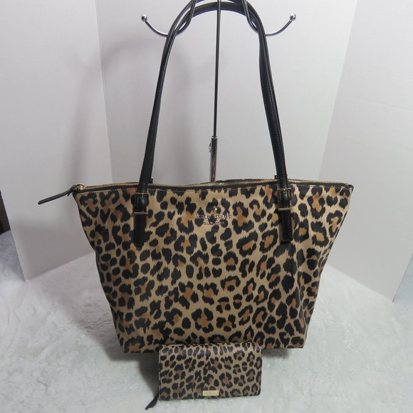 kate spade new york Handbags - Kate Spade Set Schuyler Brown Leopard Print Shoulder Handbag Purse Card & Wallet